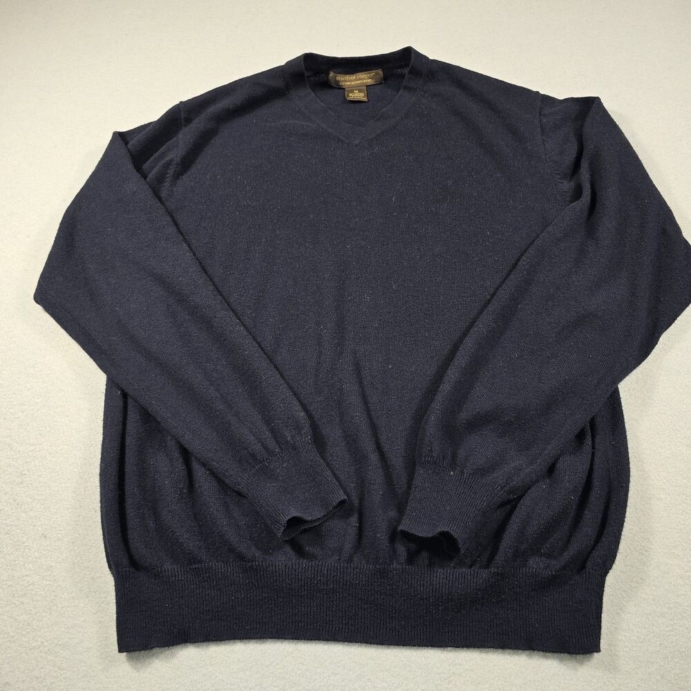 Sebastian Cooper Sweater Mens M Navy Blue Cotton Cashmere‎ Blend V-Neck Pullover